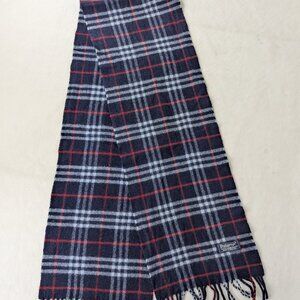 Burberry Lambswool Check Scarf Blue Unisex | Designer Classic | Clean Condition